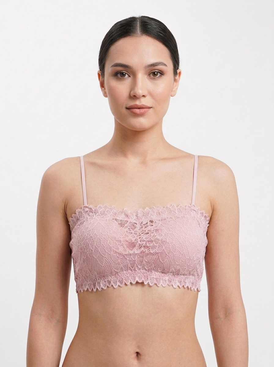 Model_wearing_pink_lace_bralette_202607191042 Premium Stretch Floral Lace Tube Bra - Image 1