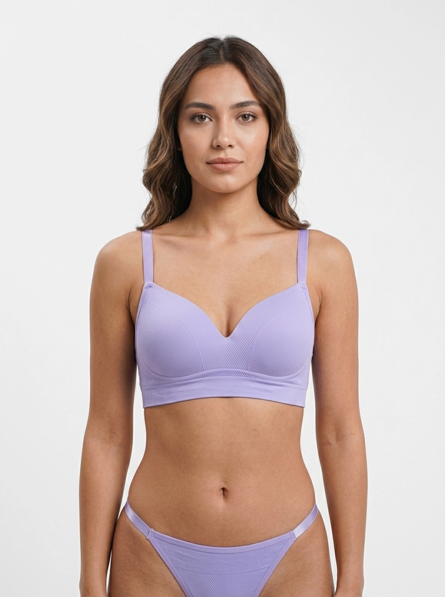 Model_wearing_purple_bra_thong_202607160350 Premium Seamless Ribbed Active Lingerie Set - Image 1