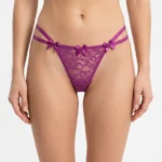 Premium Floral Lace G-String Thong with Side Pearl Accents & Mini Bows