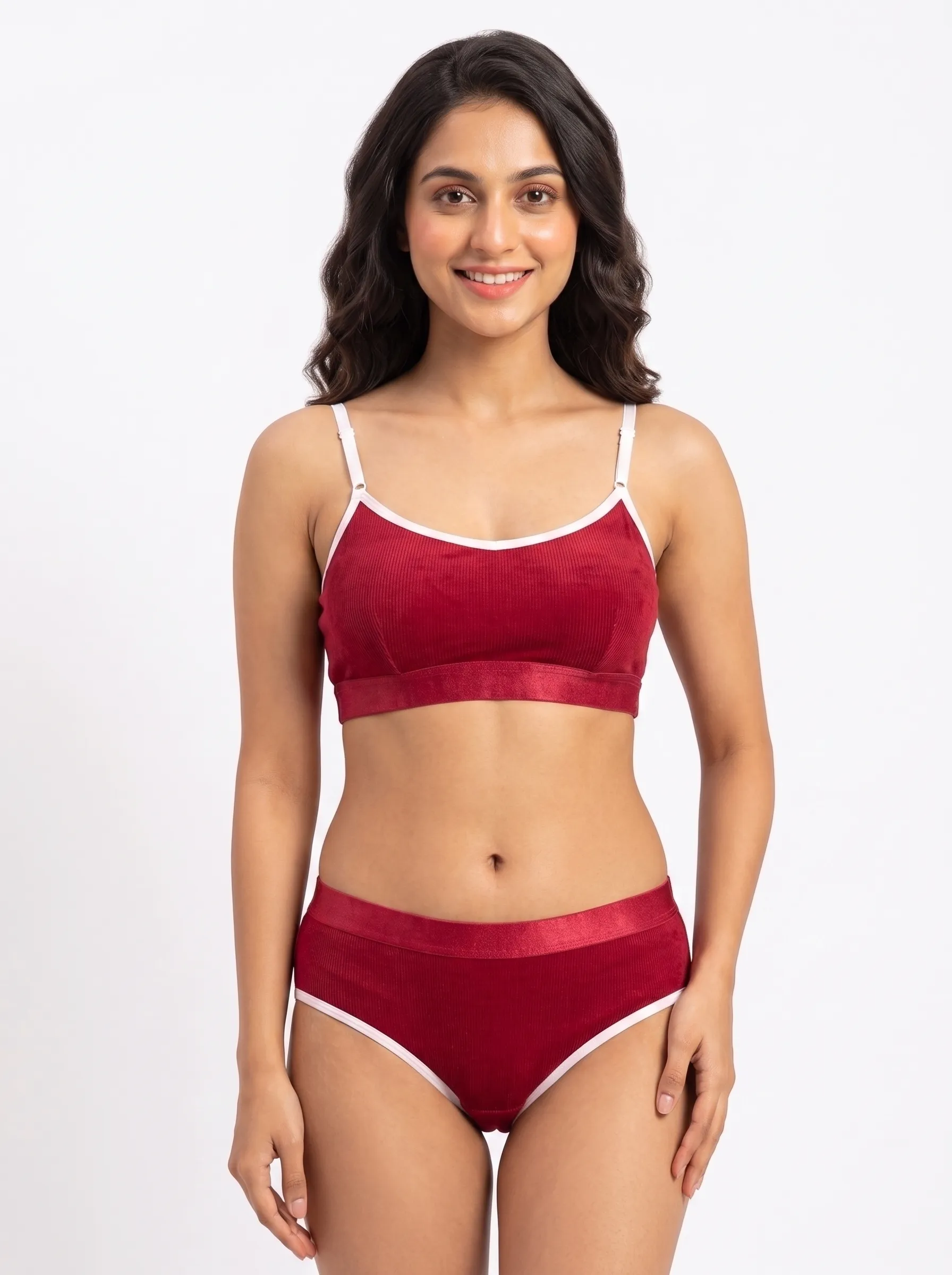 Model_wearing_red_lingerie_2K_202607091955 Women's Sporty "SUCH CUTE" Contrast-Trim Athleisure Set - Image 1