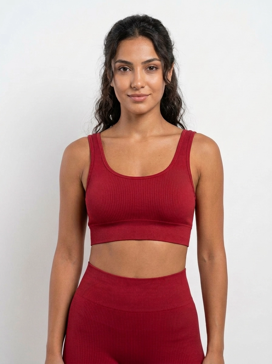 Model_wearing_red_sportswear_202607150830 (1) Crimson Scarlet Ribbed Seamless Set - Image 1