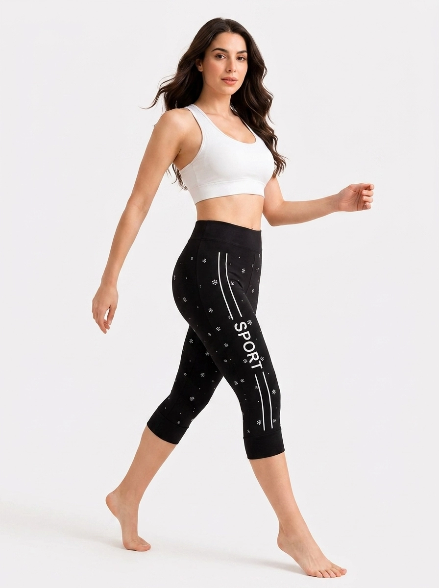 Model_wearing_sports_bra_leggings_202607160155 (1) Starry Night Performance Capri Leggings - Image 1