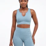 Women's Seamless Ribbed Notched-Neck Crop Top & Biker Shorts Set