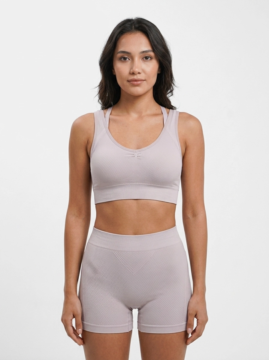 Model_wearing_sports_bra_shorts_202607160359 (2) Seamless Textured Two-Piece Workout Set - Image 1