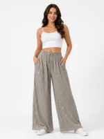 Women's Wide-Leg Shimmer Star Print Casual Trousers