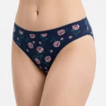 Enchanted Rose Cotton Mid-Rise Bikini in Midnight Navy