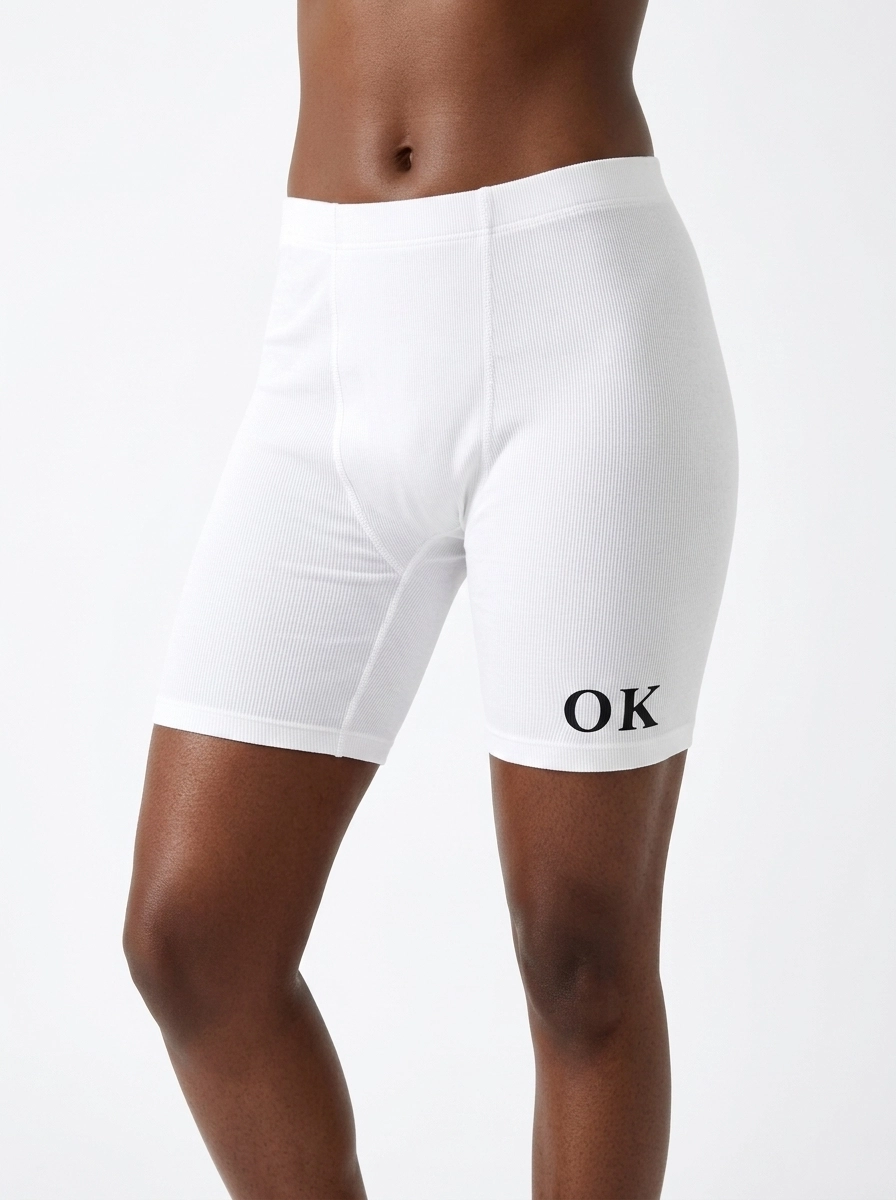Nigerian_girl_wearing_white_boxe…_202607100433 Women's Seamless Ribbed "OK" Boy Short Panties - Image 1