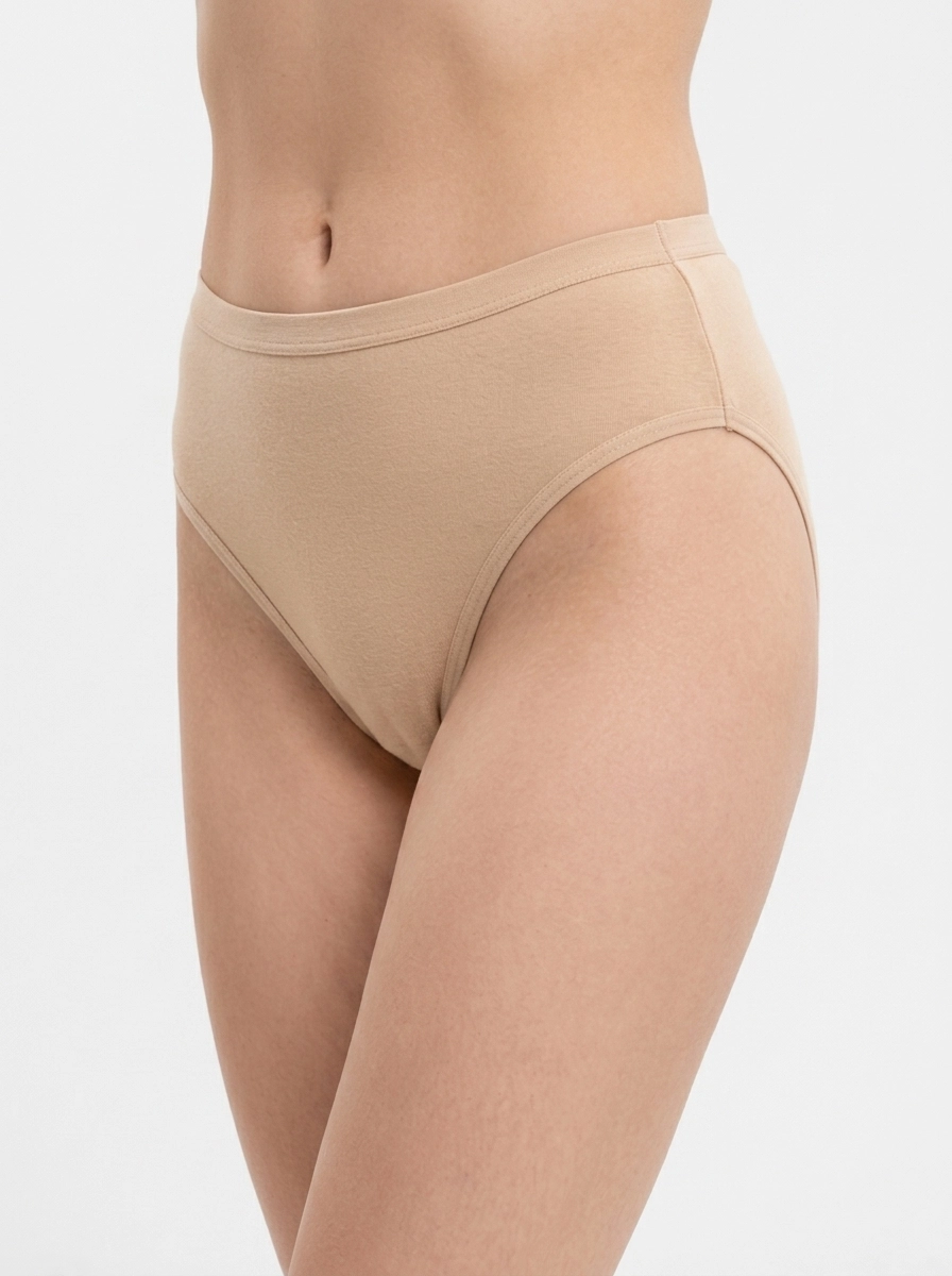 Panties_on_model_beige_202607140350 Essential Second-Skin High-Leg Cotton Brief - Image 1