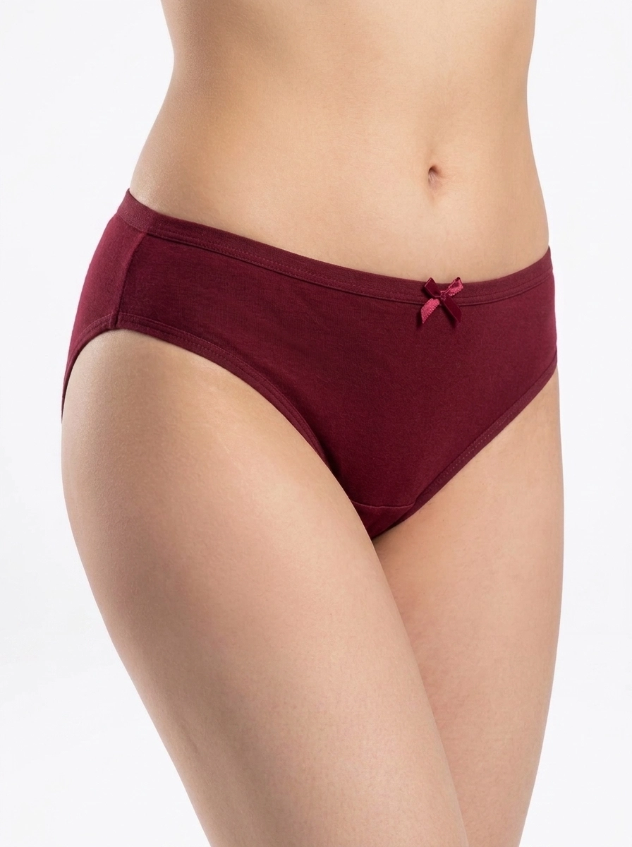 Panties_on_model_white_background_202607140347 (1) Classic Cabernet Cotton Bikini with Delicate Bow Trim - Image 1