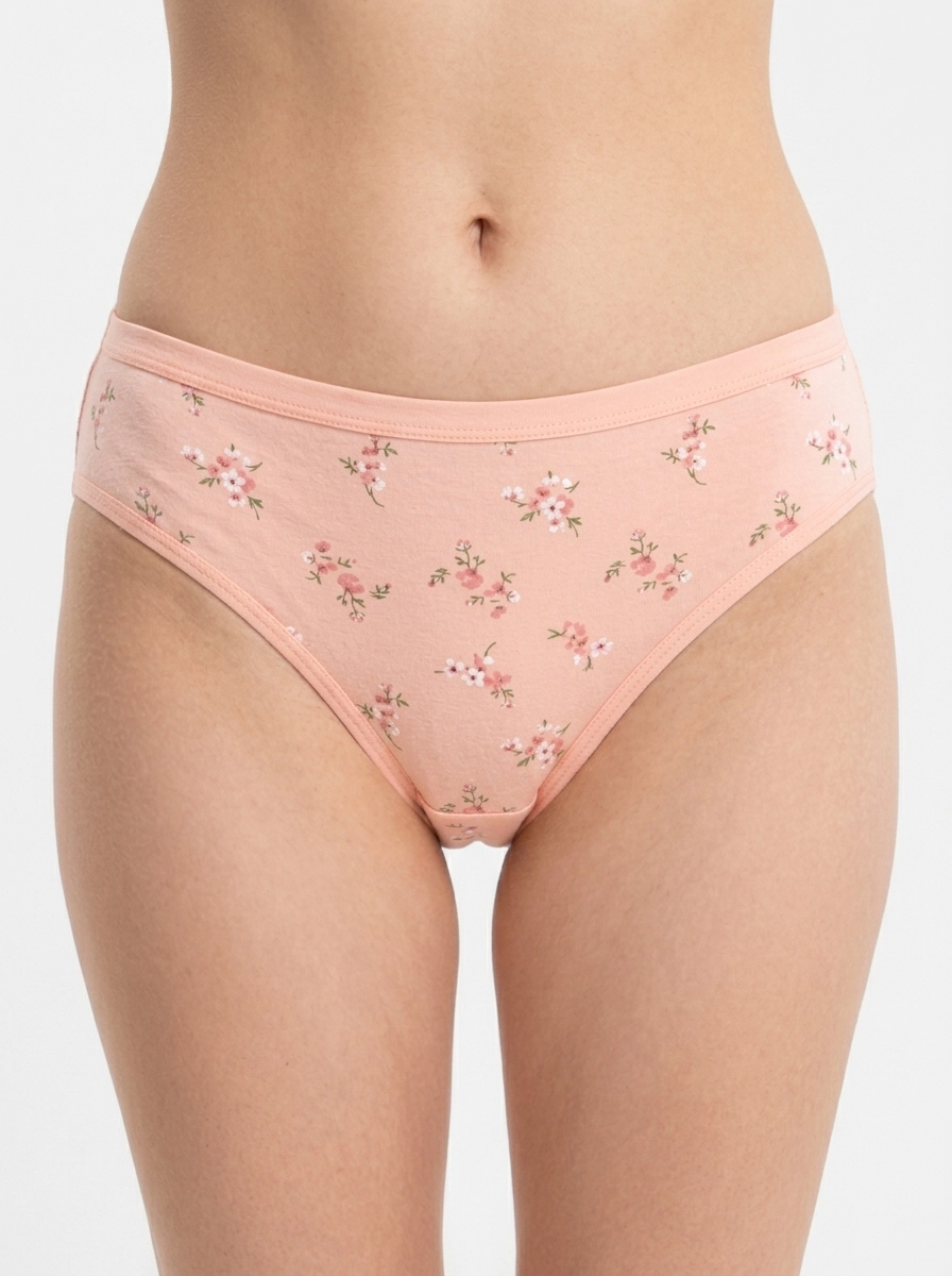 Panties_on_model_white_background_202607150133 English Garden Cotton Bikini Brief in Coral Peach - Image 1