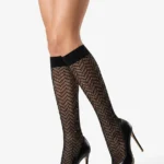 Women's Chevron Patterned Rhinestone Fishnet Knee-High Socks