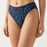 Print Cotton High-Leg Brief in Midnight