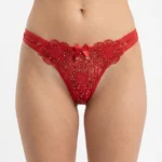 Luxury Rhinestone Studded G-String Thong with Intricate Floral Lace Embroidery