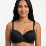 Women's Wire-Free Comfort Bra with Ribbed Texture and Geometric Center Cutout