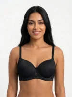 Women's Wire-Free Comfort Bra with Ribbed Texture and Geometric Center Cutout