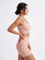 Sunset Peach Ribbed Seamless Activewear Set - Image 3