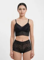 Midnight Onyx Sheer Floral Lace Lingerie Set