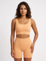 Women's Seamless Ribbed Scoop-Neck Crop Top & Biker Shorts Set