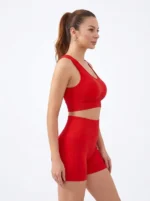 Crimson Scarlet Ribbed Seamless Activewear Set - Image 3