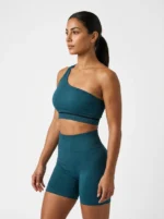Ocean Teal One-Shoulder Ribbed Seamless Activewear Set - Image 2
