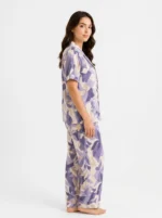 Women's Floral Leaf Purple Pajama Set - Image 3