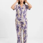 Women's Floral Leaf Purple Pajama Set