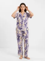 Women's Floral Leaf Purple Pajama Set