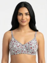 Women's Premium Turkish Cotton Underwired Seamed Bra with Multi-Tone Heart Print