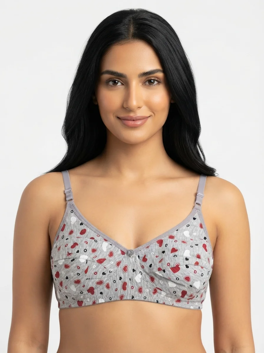 Woman_in_gray_bra_202607170704_2 Women's Premium Turkish Cotton Underwired Seamed Bra with Multi-Tone Heart Print - Image 1