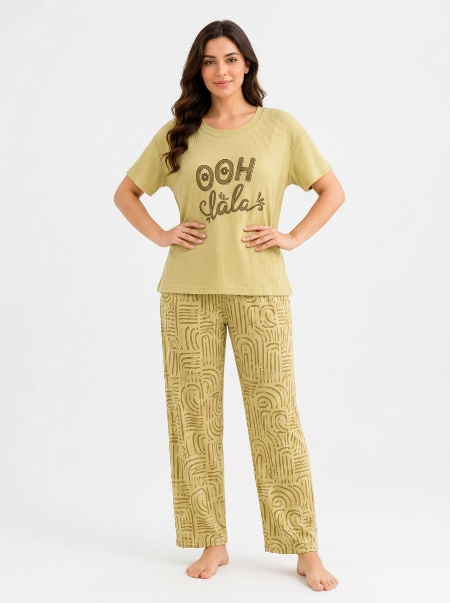 Woman_in_pajama_set_202607101841 (1) Women's "OOH lala" Graphic Ribbed Pajama Set - Image 1