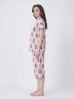 Women's Luxury Cotton-Blend Ikat Print V-Neck Pajama Set - Image 3