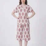 Women's Luxury Cotton-Blend Ikat Print V-Neck Pajama Set