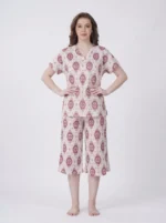 Women's Luxury Cotton-Blend Ikat Print V-Neck Pajama Set