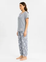 Women's Floral Print Henly Neck Ribbed Pajama Set - Image 3