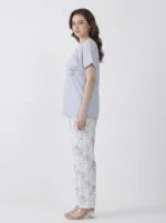 Women's Floral Print Henley Neck Ribbed Pajama Set - Image 3