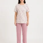 Women's Delicate Leaf Print Textured Pajama Set
