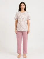 Women's Delicate Leaf Print Textured Pajama Set
