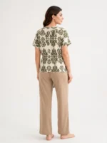 Women's Ornamental Print Front-Tie V-Neck Pajama Set - Image 2