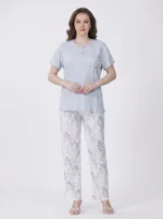 Women's Floral Print Henley Neck Ribbed Pajama Set