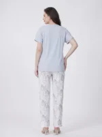 Women's Floral Print Henley Neck Ribbed Pajama Set - Image 2