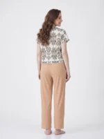 Women's Ornamental Print Front-Tie V-Neck Pajama Set - Image 2