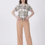 Women's Ornamental Print Front-Tie V-Neck Pajama Set
