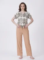 Women's Ornamental Print Front-Tie V-Neck Pajama Set