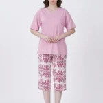 Women's Ornamental Print Split-Neck Pajama Set