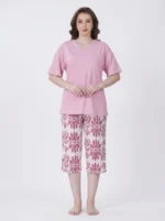 Women's Ornamental Print Split-Neck Pajama Set