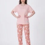 Women's Floral Print Henley Neck Ribbed Pajama Set