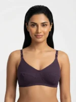 Women's Fine Cotton Multi-Part Seamed Bra with Swiss Polka Dot Print