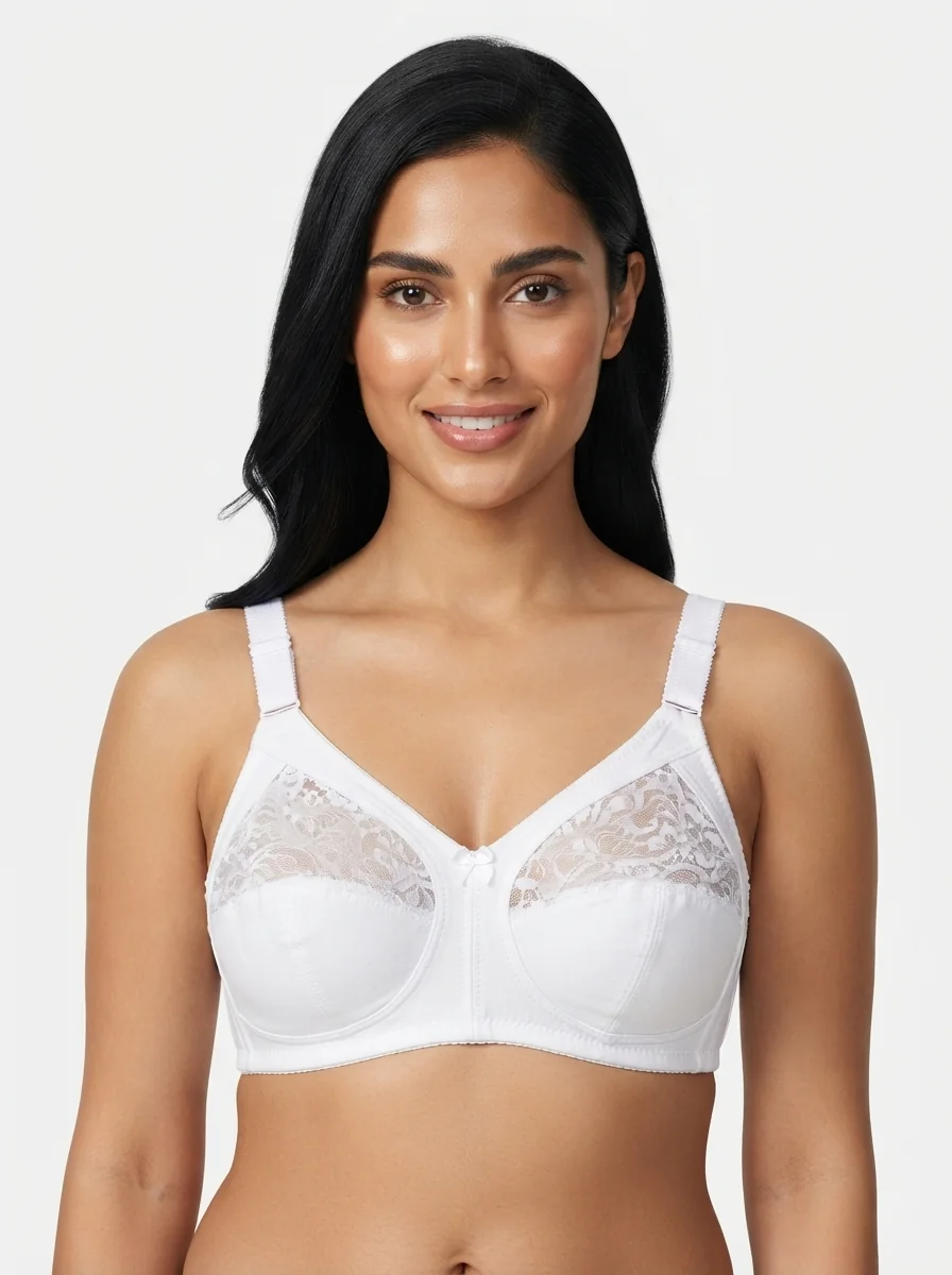 Woman_in_white_lace_bra_202607170704_3 Women's Underwired Full-Coverage Support Bra with Floral Lace Upper Panels - Image 1