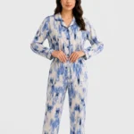 Women's Abstract Blue Print Long-Sleeve Pajama Set