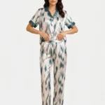 Women's Luxury Satin Abstract Ikat Short-Sleeve Pajama Set